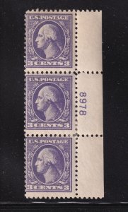 1918 Sc 530 3c purple MHR plate number strip (plate block CV $32) (B7