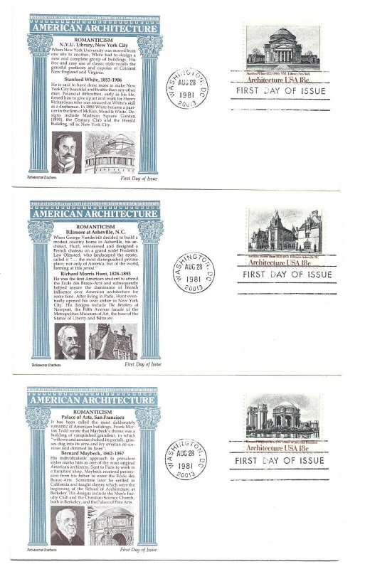 1928-31 Architecture 1981 Aristocrat Cachets, set of four, FDCs