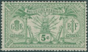 New Hebrides French 1913 SGF22 5c green Weapons Idols MH