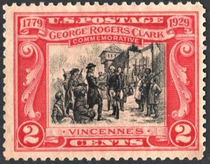SC#651 2¢ George Rogers Clark Single (1929) Uncancelled/No Gum