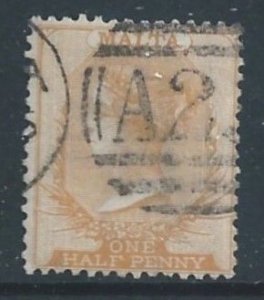 Malta #3a Used 1/2p Queen Victoria - Wmk. 1 - Buff