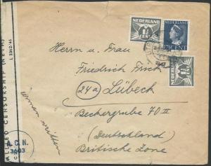 NETHERLANDS 1947 censor cover to Lubeck, Germany - British zone............58506