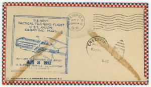 USS AKRON Lakehurst 1932 Tactical Training Round Flight USA Airmail 8c Postage