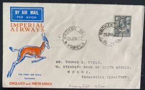 1932 Broken Hill Northern Rhodesia First Flight  Cover To Tanganyika 17 Flown