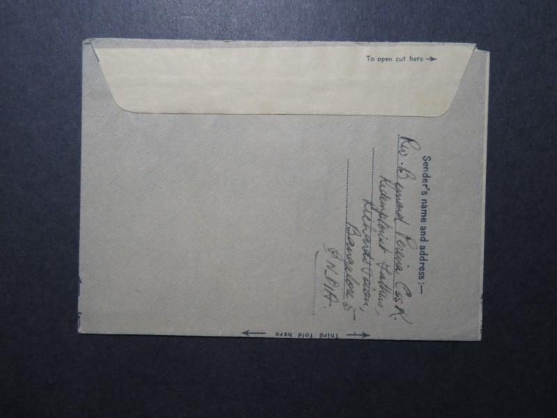 India 1952 Uprated Aerogramme / Fraser Town to USA - Z11651