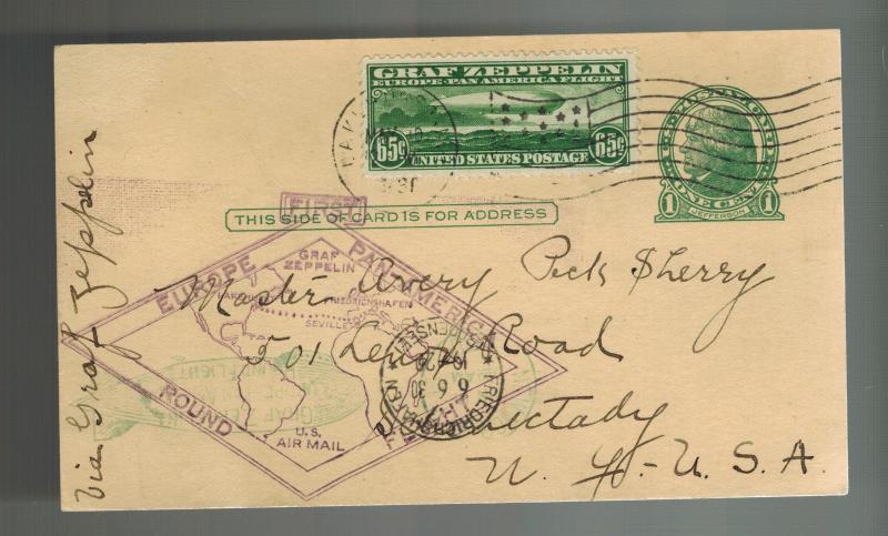 1930 USA Graf Zeppelin Uprated PS postcard cover Around the World # C13