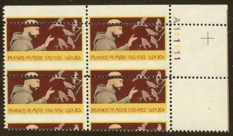 2023 - Scarce Misperf Error / EFO Plate Block Francis of Assisi Mint NH