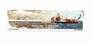 BRAZIL BRASIL 2001 MERCHANT SHIPS COMMERCE BIRDS CONTINUOUS PAIR MI 3213/4 MNH