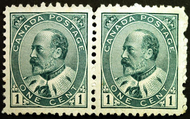 Canada #89 1c Green 1903-08 King Edward VII VF *MLH* Horiz Pair Fresh