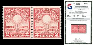 Scott 656 1929 2c Edison Mint Coil Line Pair Graded XF-Sup 95 H with PSE CERT