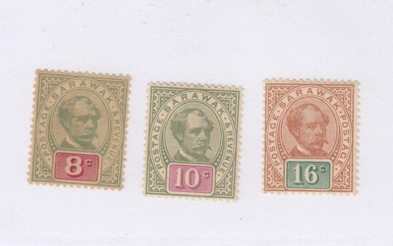 SARAWAK (MK4406)  # 14-16 VF-MNG/1MH  8,10,16c  SIR C.J. BROOKE ISSUES  CAT $92