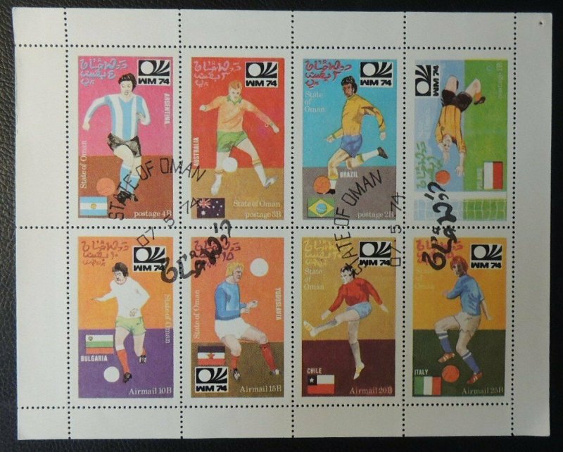 Oman 1980  sheet of 8 football world cup 1974 munich used  flags football