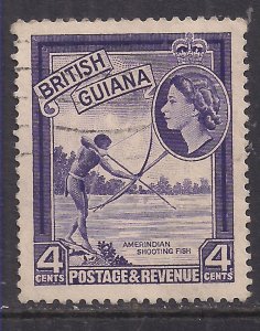 British Guiana 1954 - 63 QE2 4ct Amerindian Fishing used SG 334 ( C613 )