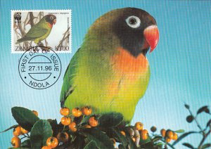 Zambia 1996 Maxicard Sc #655 300k Black-cheeked lovebird WWF