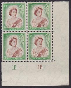 NEW ZEALAND 1953 QE 9d plate block 1B mint..................................7206