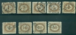 AUSTRIA #J1-9 Complete set, Postage Dues, used, VF, Scott $97.65