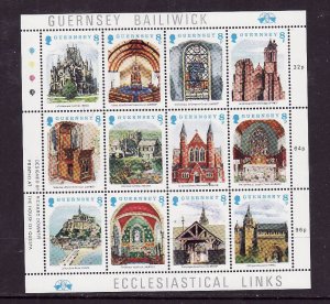 Guernsey-Sc#400-unused NH sheet-Ecclesiastical Links-Churches-1988-