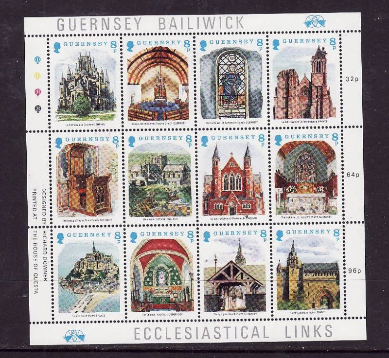 Guernsey-Sc#400-unused NH sheet-Ecclesiastical Links-Churches-1988-