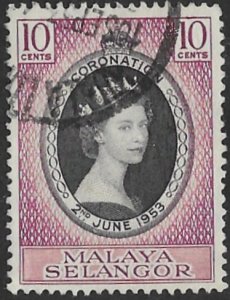 Malaya-Selangor #101  QE II Coronation 1953 (1) VF Used