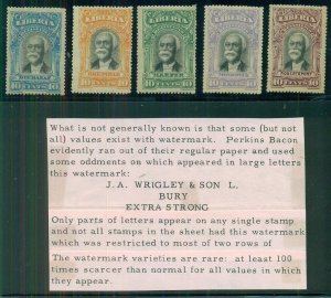 LIBERIA #F10-14, Complete set WATERMARKED, NH, VF, scarce