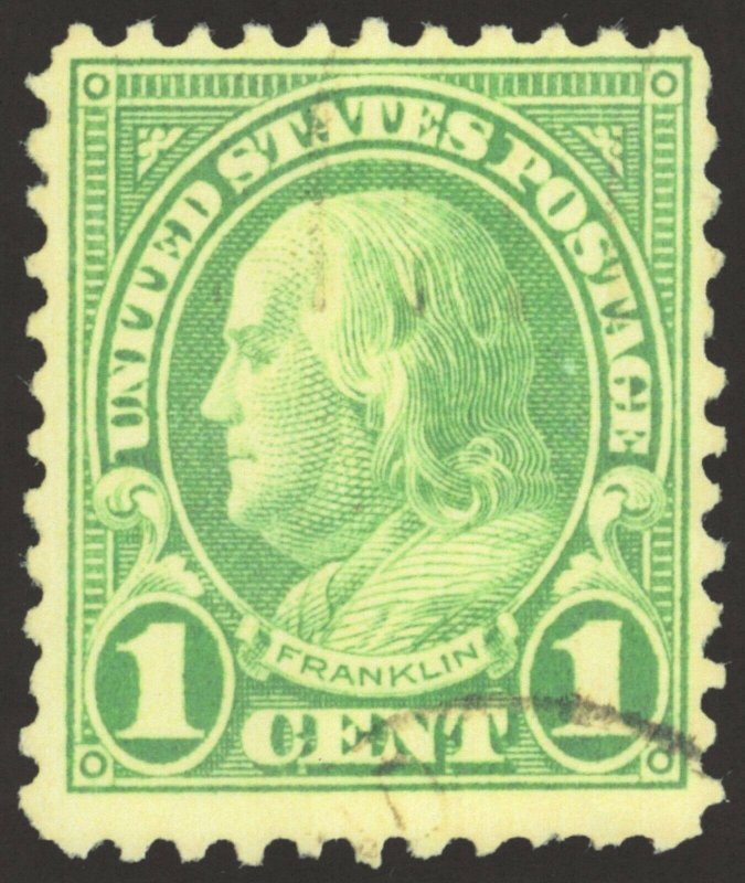 #596, 1923 1¢ green, 2nd or 3rd Best Known, SCV $250,000 SEE DETAILS (GD 4/5)