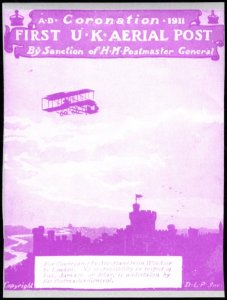 1911 UK Poster Stamp Historic First Aerial Post Flight Coronation King George V