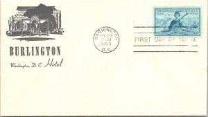 FDC 1953 SC #1017 Burlington Hotel Cachet - Washington DC - Single - F71544