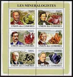 COMORO IS - 2008 - Mineralogist & Minerals - Perf 6v Sheet - MNH - Private Issue