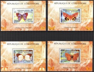 Ivory Coast 2005 Butterflies 4 S/S MNH