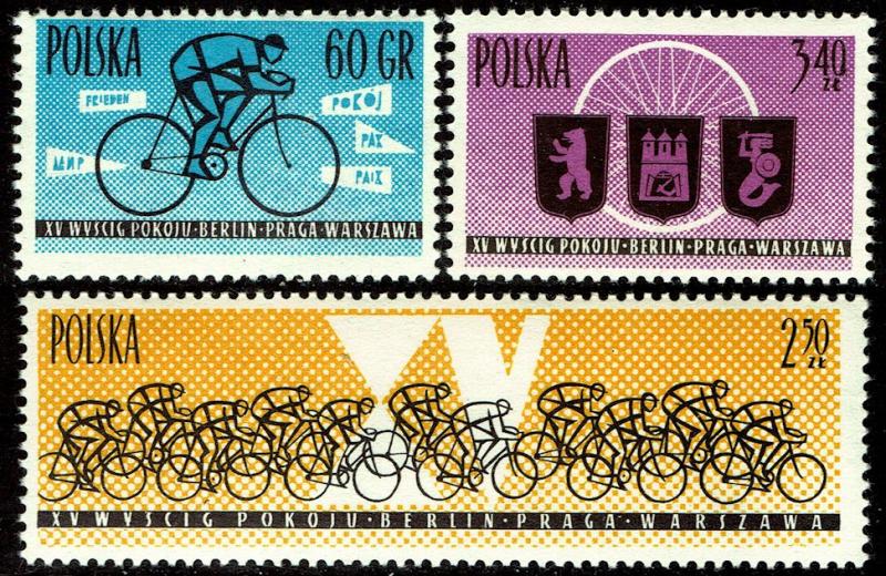 Poland #1053-55  MNH - 15th Int'l Peace Bicycle Race (1962)
