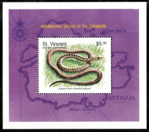 St. Vincent 1998 - Endangered Snakes - Souvenir Stamp Sheet - Scott #2551 - MNH
