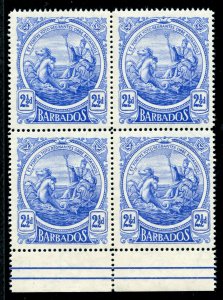 Barbados 1916 KGV 2½d ultramarine wmk inverted and reversed block MNH. SG 185y.