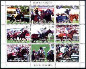 KARAKALPAKIA - 1999 - Horse Racing - Perf 9v Sheet - Mint Never Hinged