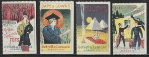 Cotrell & Leonard,  Albany, N.Y., Set of 4 Early Poster Stamps, N.H.