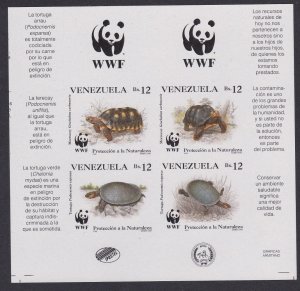 Venezuela WWF Tortoise and Turtle 4v imperf block 2*2 with Upper WWF Logo