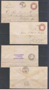 COSTA RICA 1891-93 PS ENVELOPES H&G B4 TWO ENTIRES TO USA & SWITZERLAND F,VF 