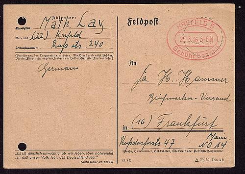Germany VF Gubuhr bezahlt - Krefeld 25 3 46 card