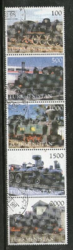 Turkmenistan 1998 Steam Locomotive Railway Train Transport Se-tenant Cancelle...