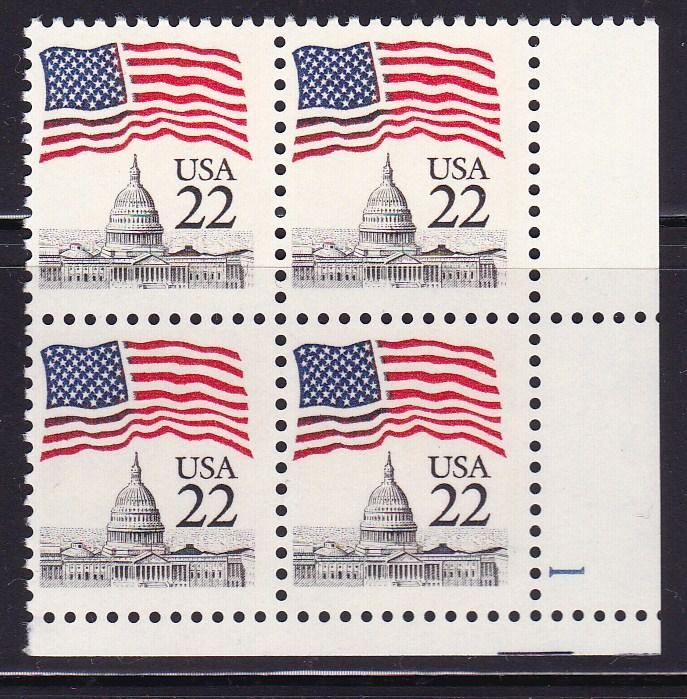 United States 1985 Flag Over Capitol Dome Plate Number Block of Four VF/NH(**)