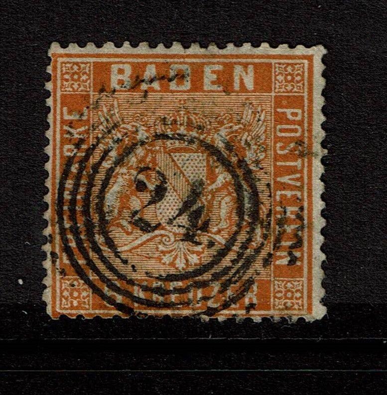 Baden SC# 13, Used, (Noted as Mi# 11b), a 24 in the cancel, see notes - S4158