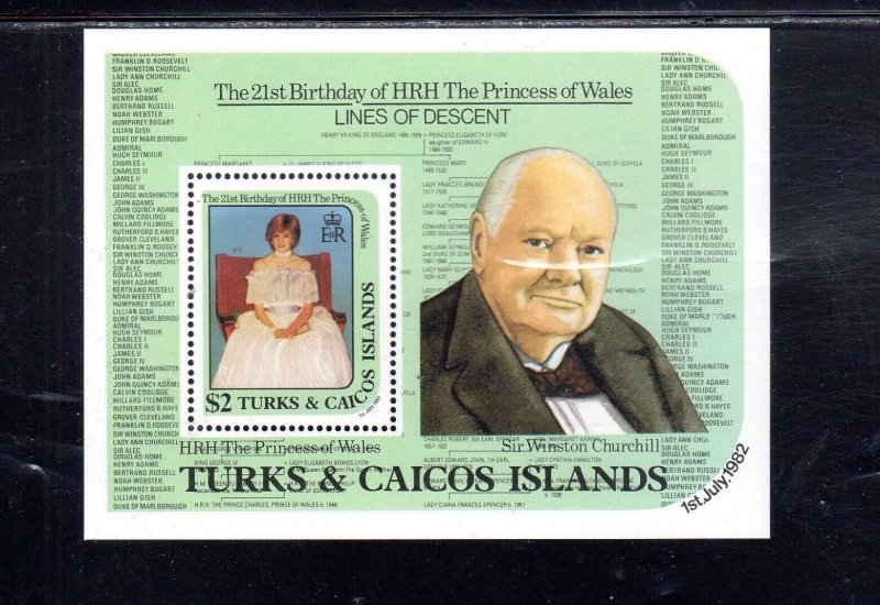 TURKS & CAICOS ISLANDS #534 1982 PRINCESS DIANA MINT VF NH O.G S/S