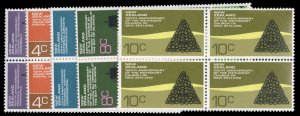 New Zealand #495-499 Cat$14.60, 1972 3c-10c, set in blocks of four, never hinged