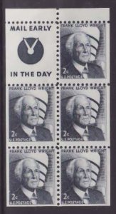 USA-Sc#1280a[H at tab]- id9-unused booklet pane-Frank Lloyd Wright-1970-4-