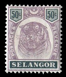 Malayan States - Selangor #34 (SG 59) Cat£100, 1895 Tiger, 50c lilac and bla...