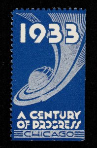 POSTER STAMP 1933 ⭐ A CENTURY OF PROGRESS ⭐ CHICAGO ILLINOIS MNG