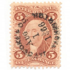 R27c First Issue Revenue Stamp, 1866 Jay Cooke NY cancel, Inland Exchange, 5c