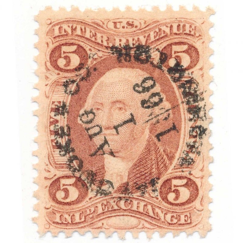 R27c First Issue Revenue Stamp, 1866 Jay Cooke NY cancel, Inland Exchange, 5c