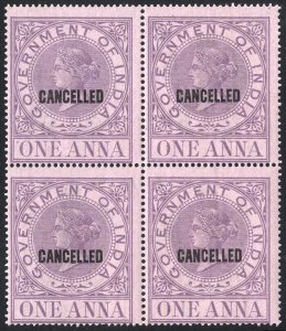 India 1a Revenues Stamp opt Cancelled U/M BLOCK