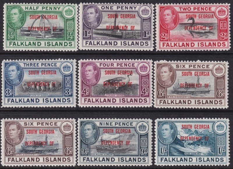 Falkland Islands 1944 Sc 3L1-8 South Georgia set MLH* with 6d shades