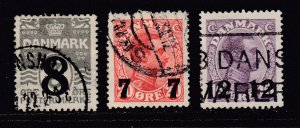 Denmark #163, 183, 184 Used Surcharges - SCV $13.75